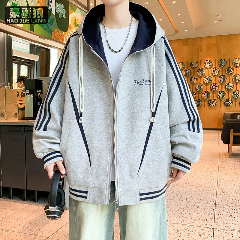 12857024.春秋新款美式复古外套男开衫连帽青少年休闲宽松日常舒适百搭男士上衣