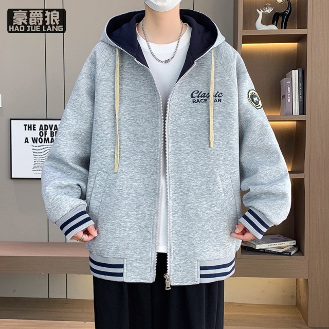 12856994.春秋新款棒球服外套男潮牌宽松休闲夹克青少年日常简约百搭连帽褂子