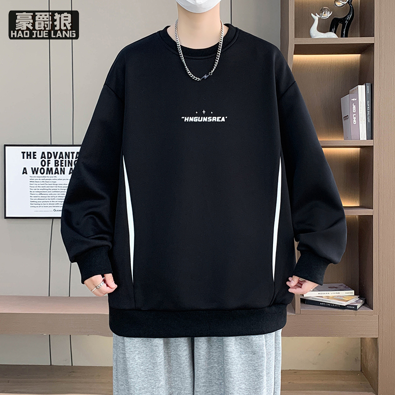 12856974.春秋新款男士卫衣潮牌圆领长袖T恤潮流小众设计感日常休闲百搭上衣