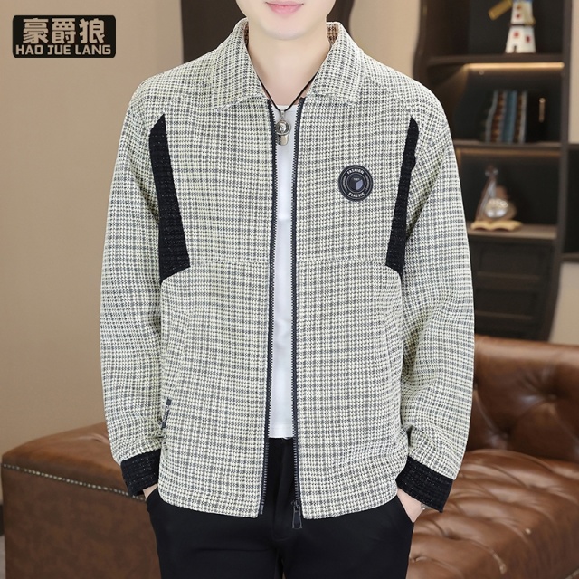 12857003.春秋新款翻领夹克男款潮流时尚高级感休闲百搭外套男潮牌经典男士上衣