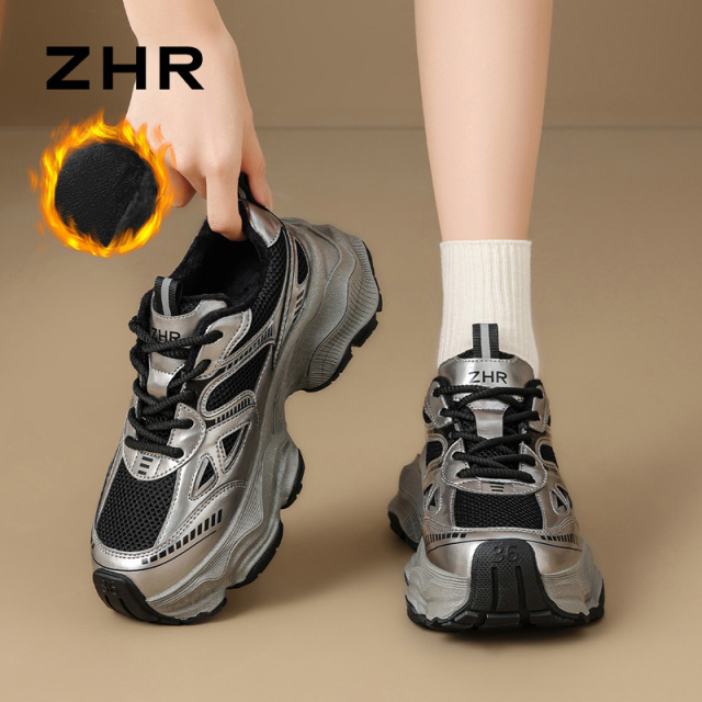 12859430.【ZHR则则】老爹鞋圆头系带厚底女鞋[太空革+网布]