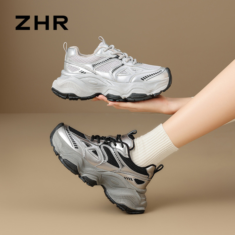 12859430.【ZHR则则】老爹鞋圆头系带厚底女鞋[太空革+网布]