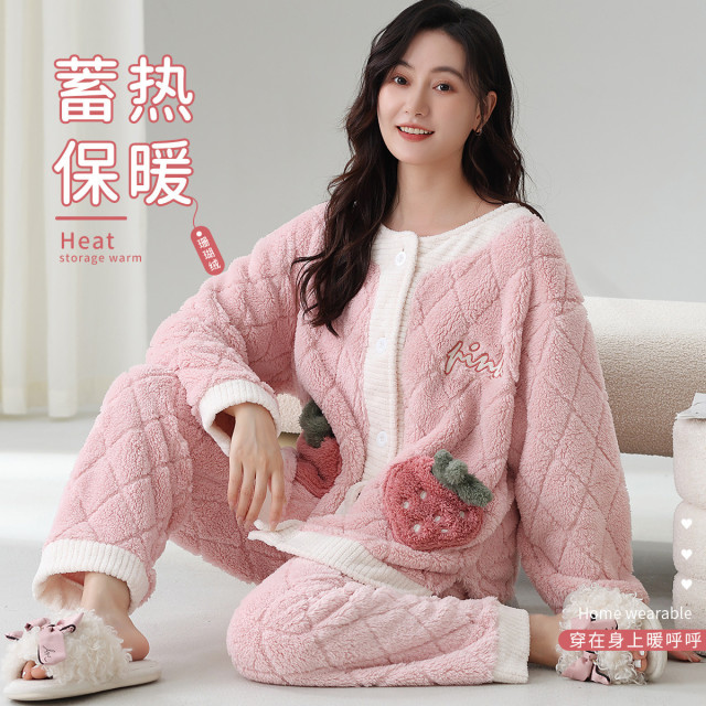 12860979.【蓄热珊瑚绒 甜美减龄】睡衣女冬季加绒保暖家居服套装女可外穿