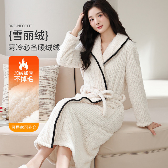 12861260.【加绒加厚 柔软珊瑚绒】睡袍女士开衫保暖家居服睡衣浴袍女秋冬