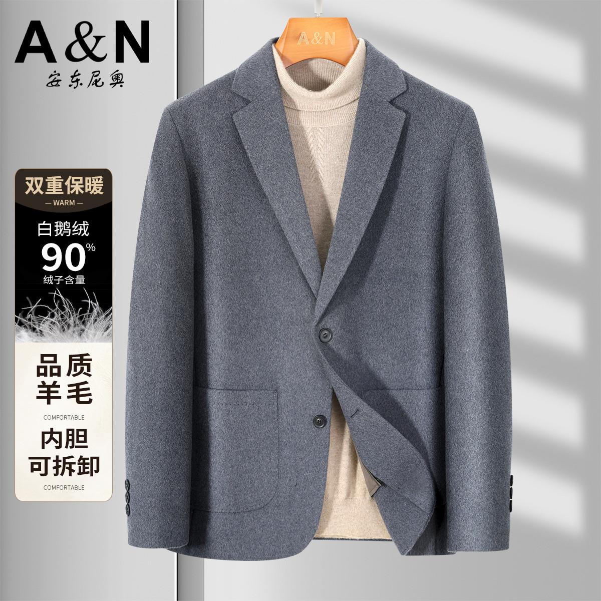 12873604.【90鹅绒内胆可拆】轻奢高端休闲羊毛西服外套男秋冬短款呢大衣