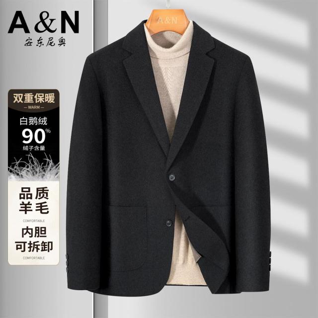 12873604.【90鹅绒内胆可拆】轻奢高端休闲羊毛西服外套男秋冬短款呢大衣