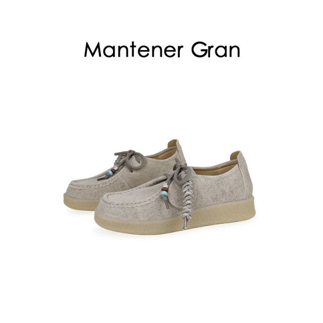12945459.MG.休闲鞋Mantener Gran黄色平底单鞋女厚底增高休闲鞋复古袋鼠鞋