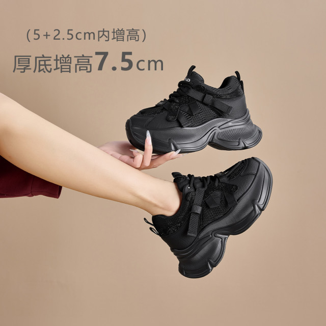 12874438.显脚小老爹鞋女2025春季新款舒适时尚百搭厚底内增高女休闲鞋