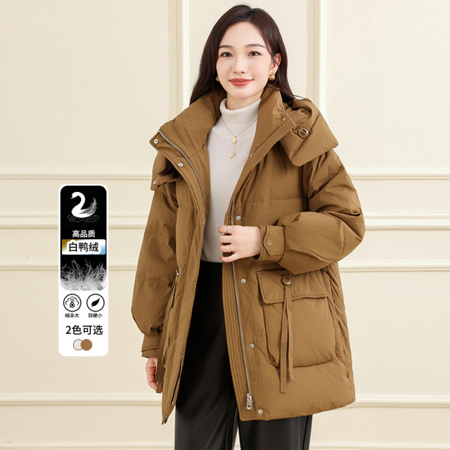 12948651.【羽绒服】冬季连帽时尚百搭中长款女式保暖外套