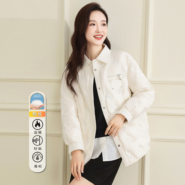 12948746.【专柜新品】【羽绒服】冬季保暖宽松时尚百搭衬衫式羽绒服女