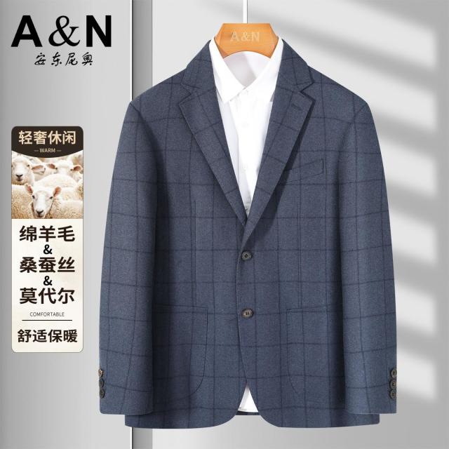 12898015.【绵羊毛&桑蚕丝】轻奢休闲保暖舒适男式西服格纹休闲西装外套男