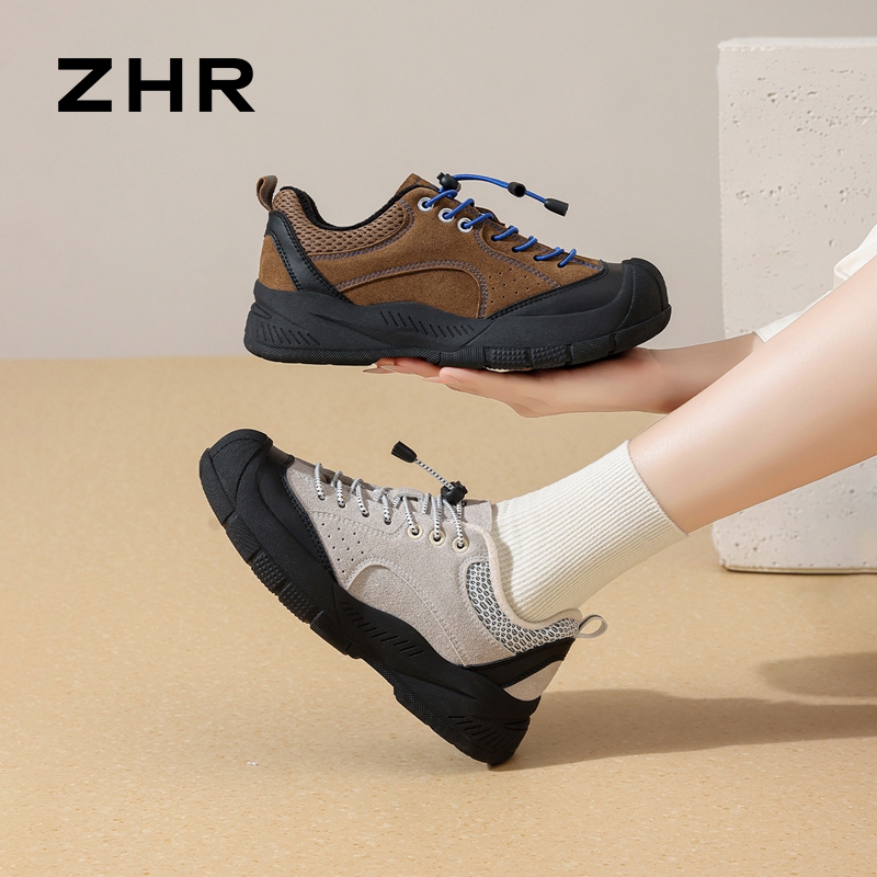 12899332.【ZHR则则】户外休闲鞋圆头扣带搭扣厚底女鞋[牛纤绒+网布+PU]
