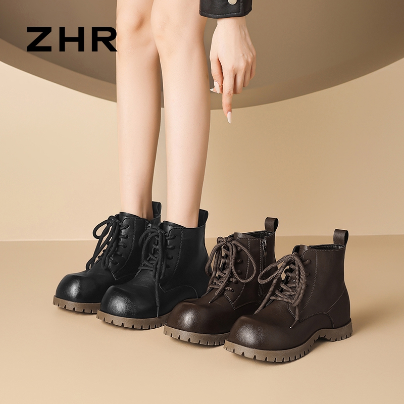 12899980.【ZHR则则】马丁靴圆头侧拉链平底女鞋[PU]