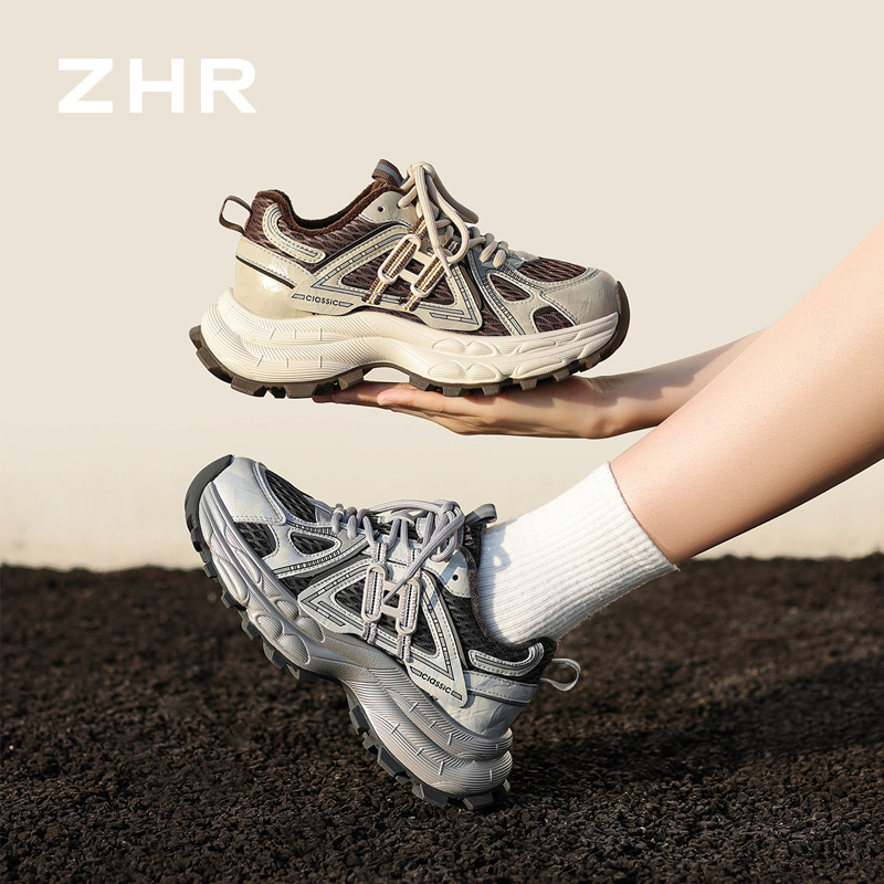 13836040.【ZHR则则】老爹鞋厚底圆头系带女鞋[超纤+网布]