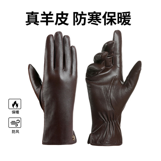 12989495.红豆羊皮手套女士出行防风保暖皮手套时尚休闲手套