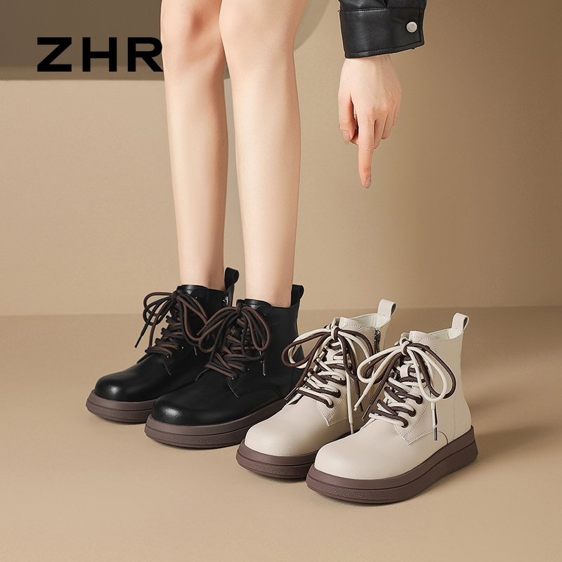 12899243.【ZHR则则】马丁靴圆头侧拉链厚底女鞋[超纤]