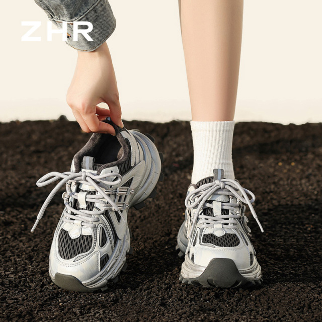 13836040.【ZHR则则】老爹鞋厚底圆头系带女鞋[超纤+网布]