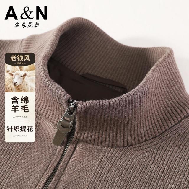 12898001.【含绵羊毛】轻奢老钱风保暖舒适立领夹克针织提花简约百搭外套男