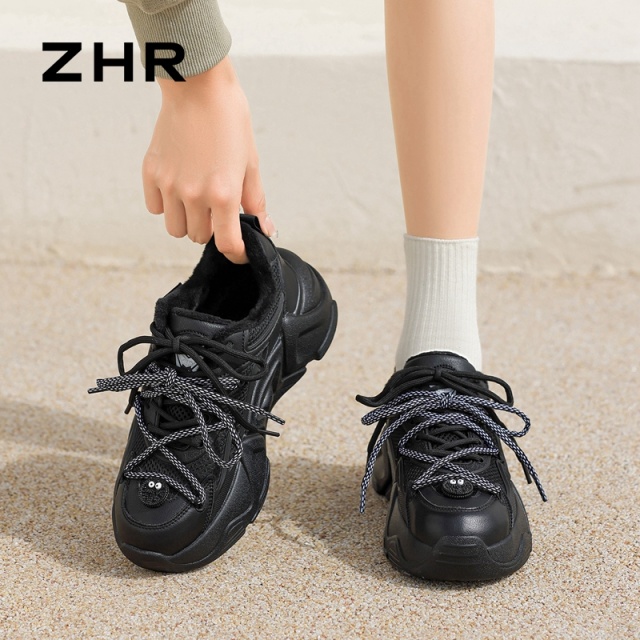 12899976.【ZHR则则】老爹鞋圆头系带厚底女鞋[网布+KPU+PU]