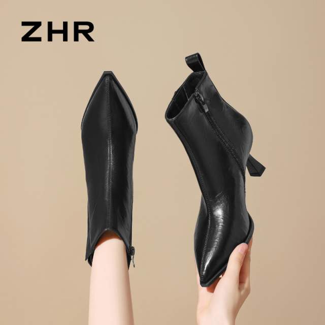 13794992.【ZHR则则】细跟鞋尖头侧拉链短绒细跟女鞋[PU]