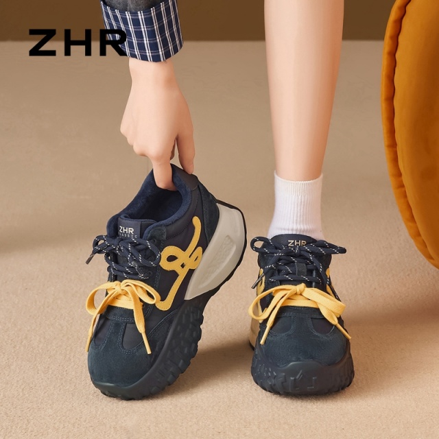 12899267.【ZHR则则】内增高阿甘鞋圆头系带厚底女鞋[猪巴戈+雨伞布+PU]