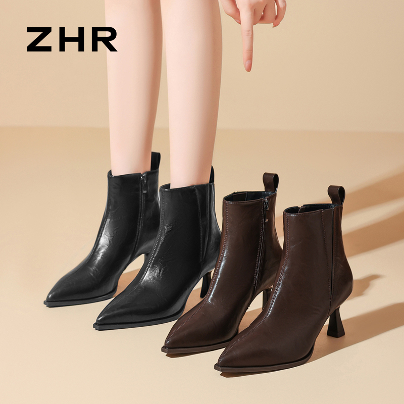 13794992.【ZHR则则】细跟鞋尖头侧拉链短绒细跟女鞋[PU]