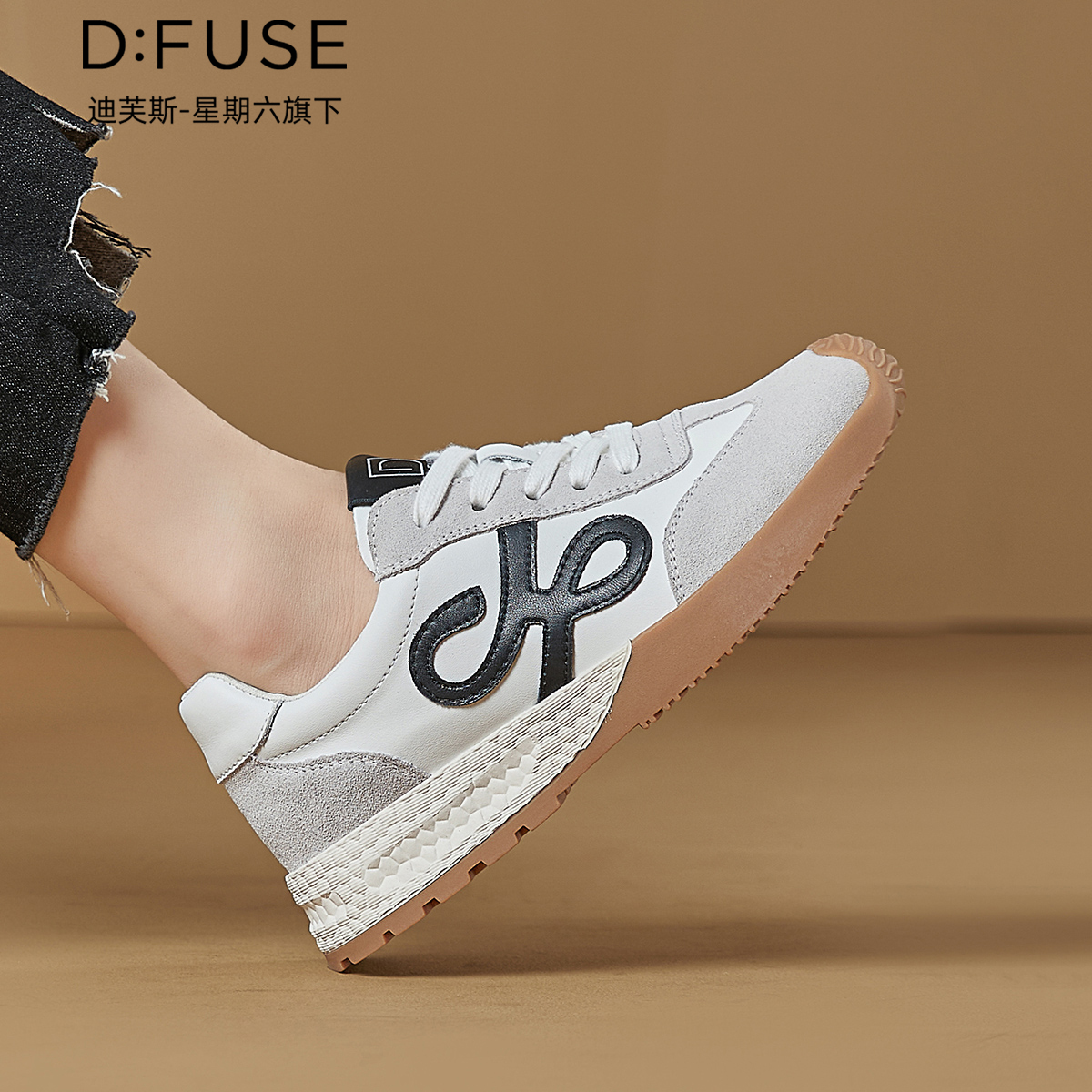 12927132.【墨斯本&D:Fuse/迪芙斯联名款】牛反绒新款厚底个性设计复古德训鞋休闲运动女鞋DFD411291I