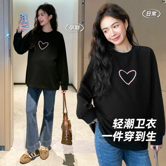 13015355.【产后也好穿】孕妇装秋季外穿上衣气质百搭爱心卫衣秋装打底衫