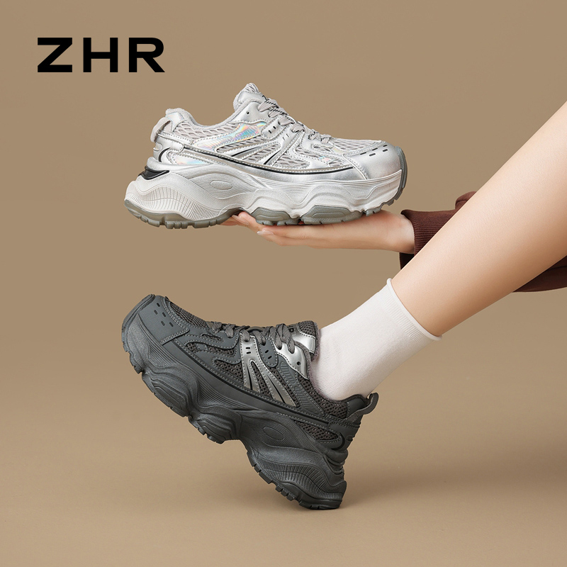 12934041.【ZHR则则】老爹鞋圆头系带厚底女鞋[PU+网布]