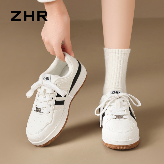 12934111.【ZHR则则】板鞋圆头系带厚底女鞋[PU]
