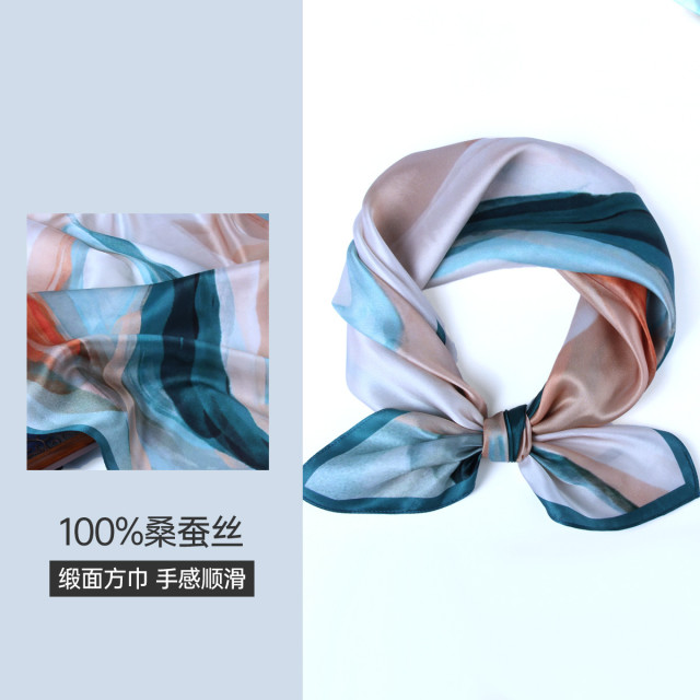 13315397.真丝丝巾女春秋缎面印花小方巾【100%桑蚕丝】礼盒送礼
