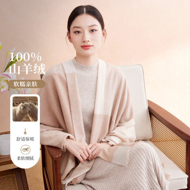 12951345.披肩女秋冬时尚围脖100%山羊绒加厚保暖外搭披肩气质披肩送礼