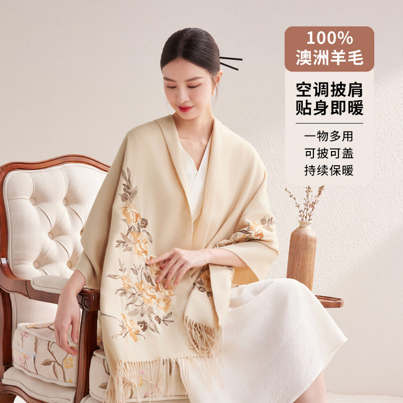 12992334.高级感外搭披肩【100%纯羊毛】女士围巾保暖防风披风礼盒装