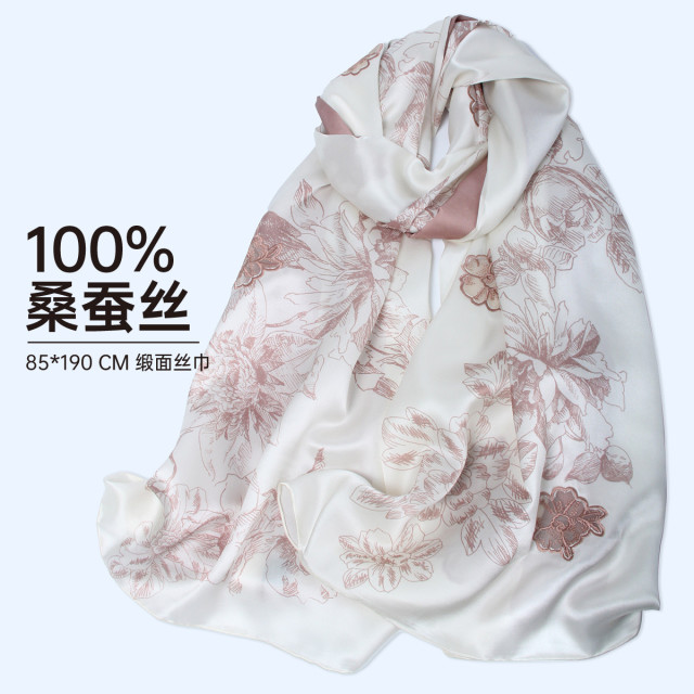 13323449.【云南新疆旅游穿搭】真丝丝巾女士100%桑蚕丝围巾送礼盒送妈妈