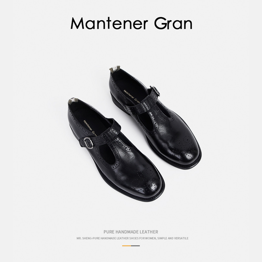 12945328.MG.乐福鞋Mantener Gran复古雕花圆头浅口玛丽珍鞋女真皮一脚蹬小皮鞋乐福鞋