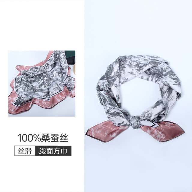 13323760.【云南新疆旅游穿搭】100%桑蚕丝丝巾春秋缎面印花方巾礼盒送女士