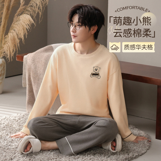 13204741.【质感华夫格】猫人长袖套头男套(M小熊印花)