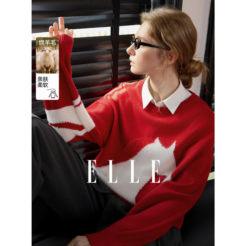 12947489.ELLE【新春翻红】松弛感毛衣都市休闲马年定制图案