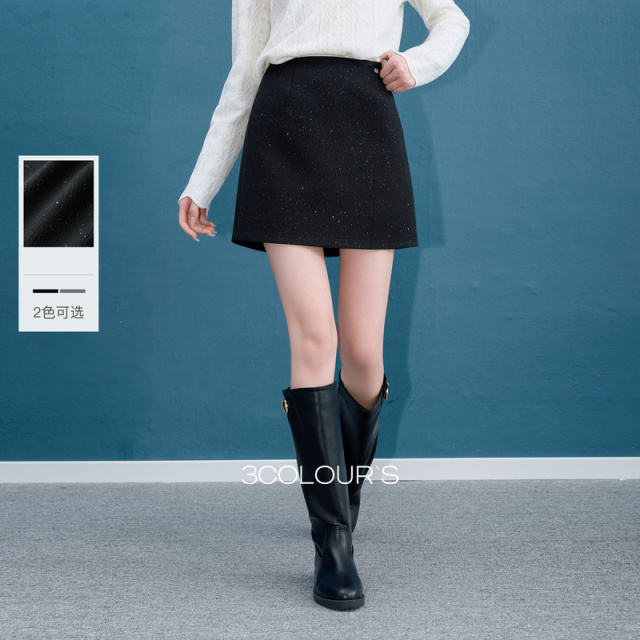 12948142.三彩2026春季新款亮片半身裙A字裙香风短裙优雅气质简约S