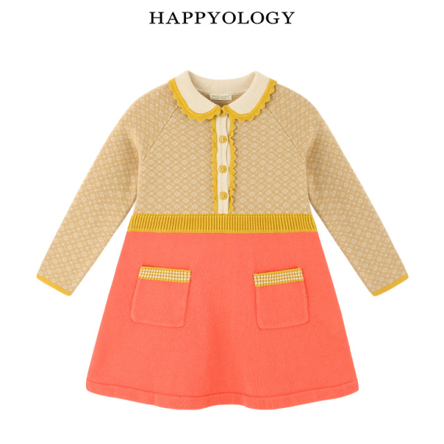 12964632.happyology英国儿童秋冬长袖毛线女童毛织连衣裙