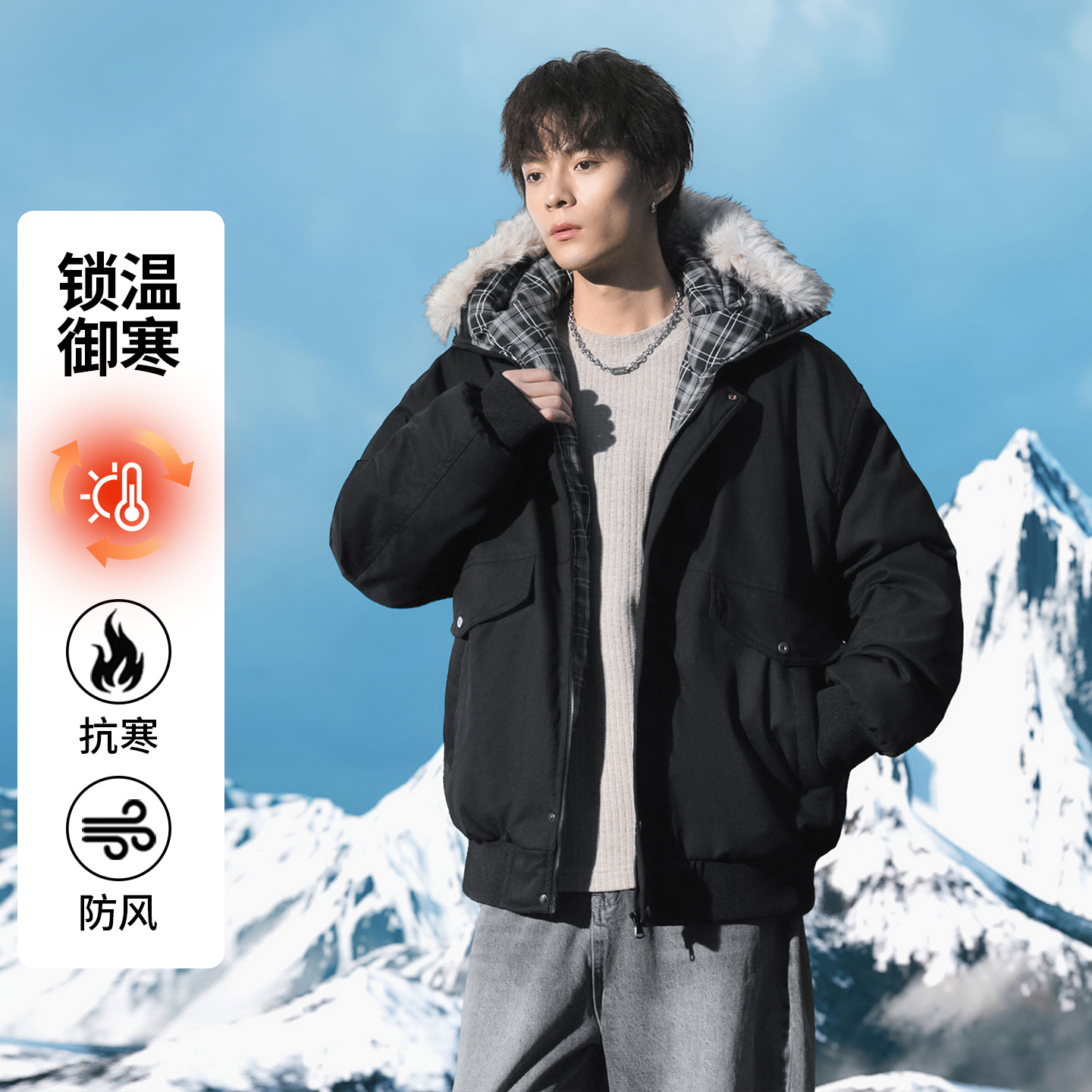 12954061.淘贝鼠秋冬新款男款美式复古潮牌连帽毛领百搭棉衣【淘贝鼠男装QD】