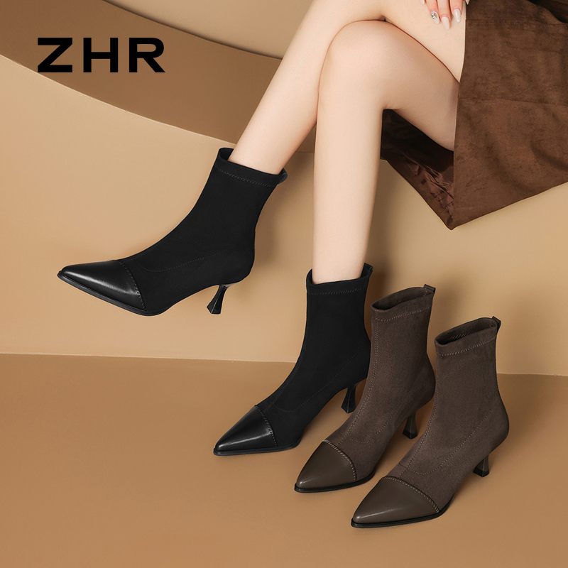 12971342.【ZHR则则】细跟鞋尖头套脚细跟女鞋[羊京绒+PU]