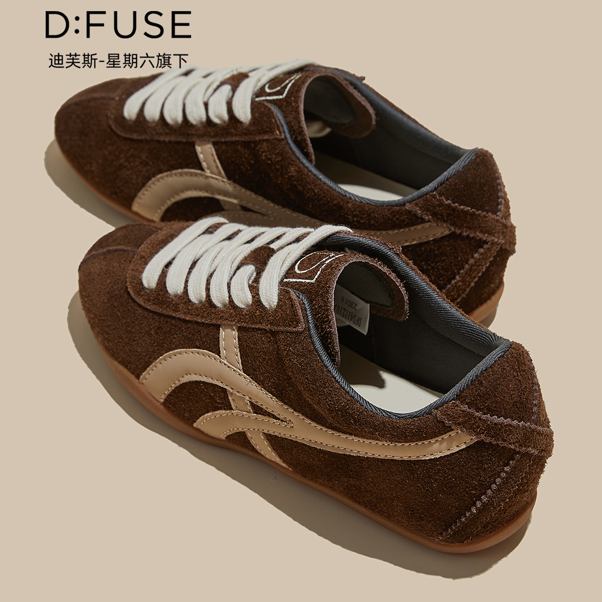 12970760.【墨斯本&D:Fuse/迪芙斯联名款】【头层牛皮】新款复古德训鞋圆头系带休闲运动女鞋女款DFD411210J