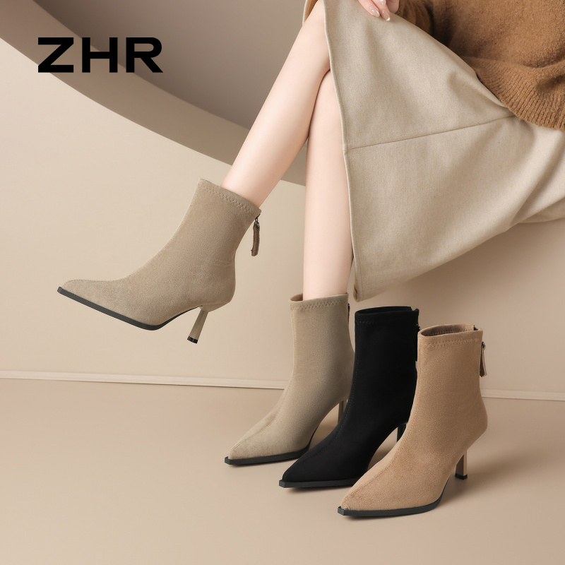 13835572.【ZHR则则】细跟鞋尖头后拉链细跟女鞋[羊京绒]