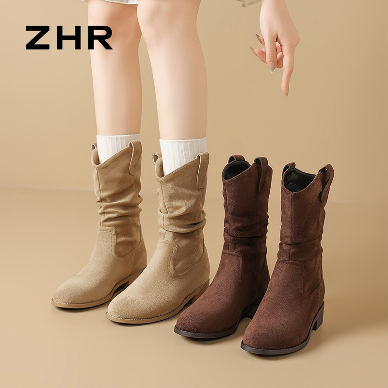 12971828.【ZHR则则】短靴圆头套脚平底女鞋[绒布]