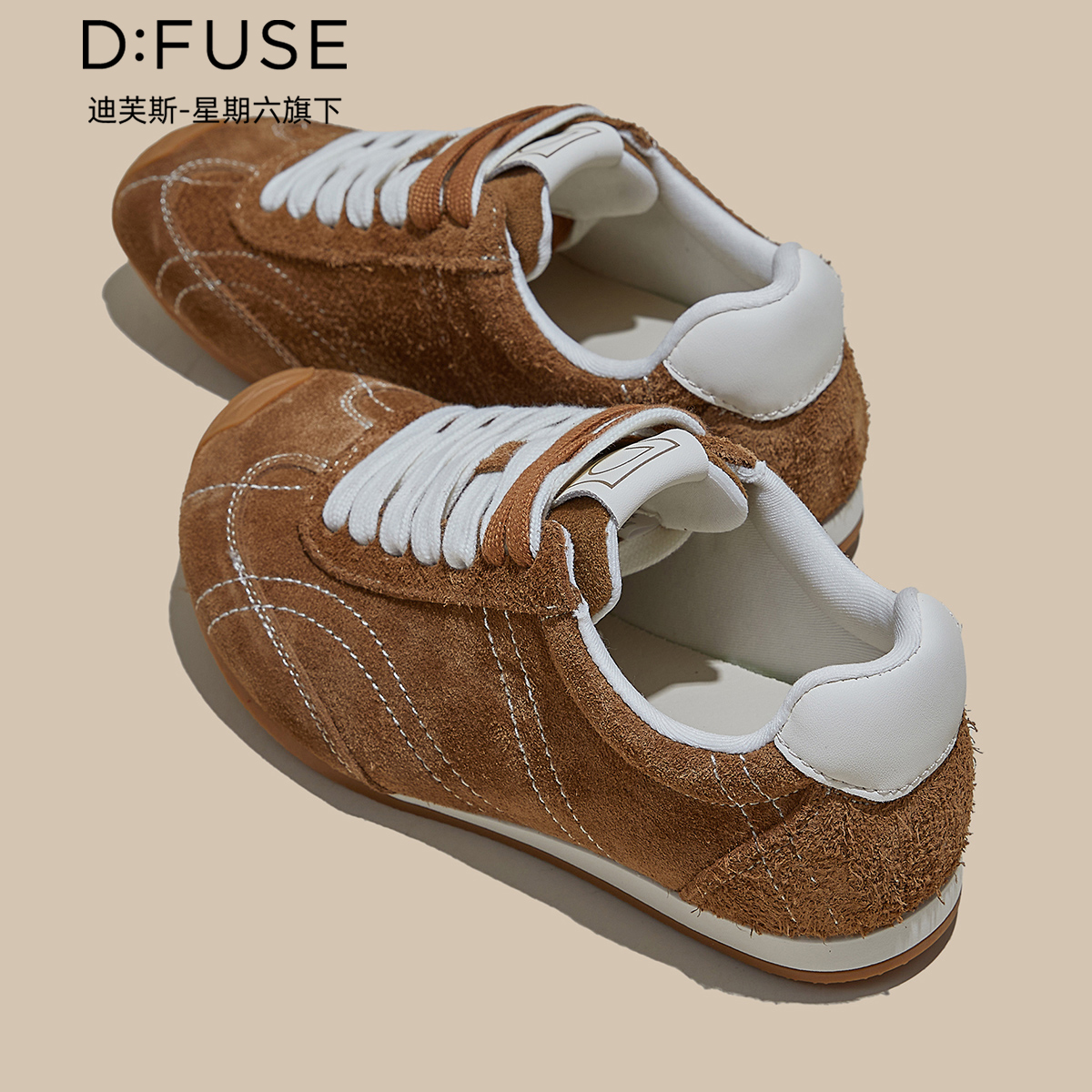 12972311.【墨斯本&D:Fuse/迪芙斯联名款】【头层牛皮】欧美复古鸳鸯系带德训鞋户外休闲女鞋DFD411219J