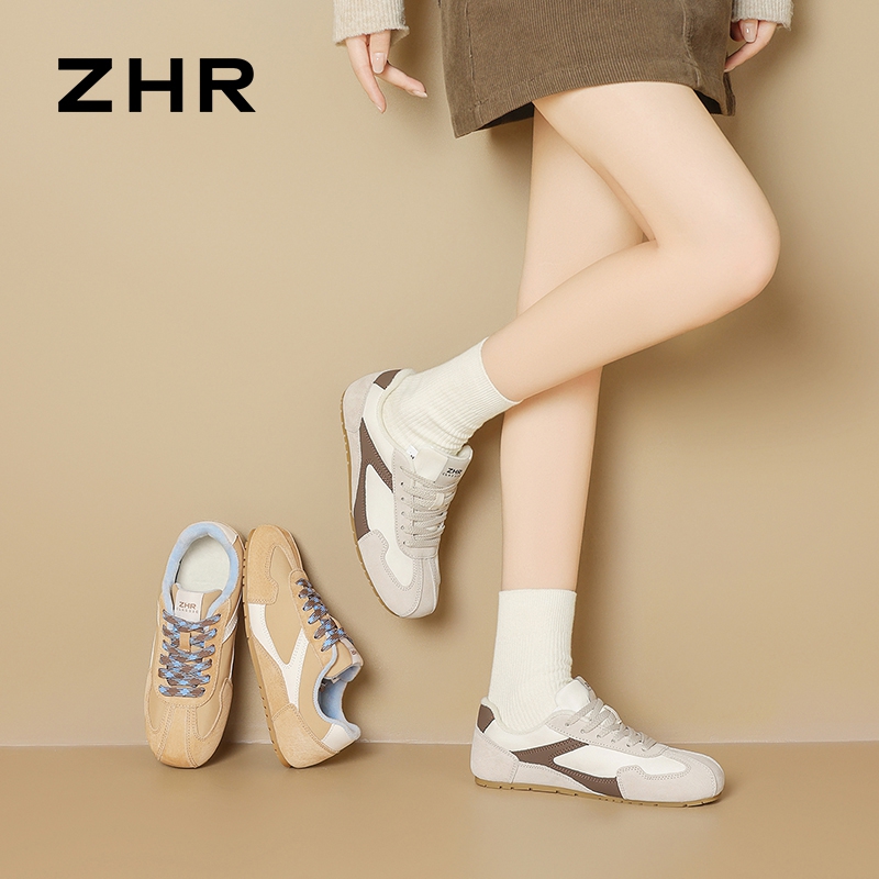 12971433.【ZHR则则】德训鞋圆头系带平底女鞋[头层猪皮+牛津布+超纤]