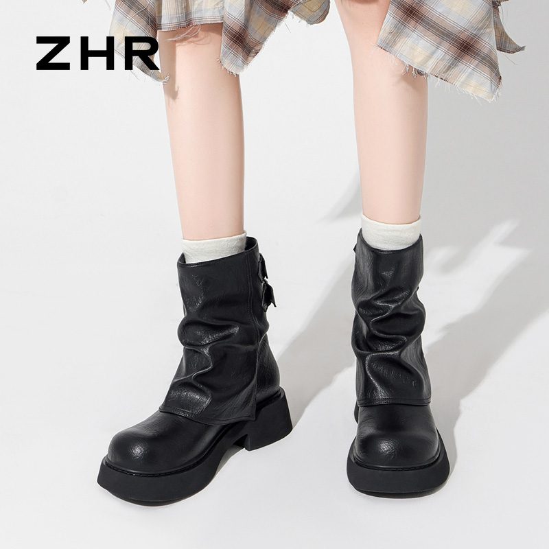 12971800.【ZHR则则】短靴圆头套脚厚底女鞋[PU]