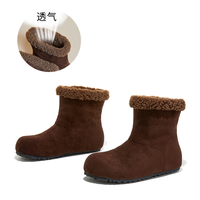 12981912.墨斯本加绒保暖雪地靴女新款平底短靴复古百搭休闲舒适棉鞋女款12501