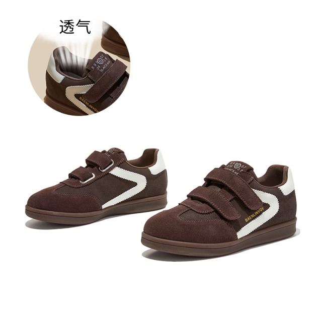 12981922.墨斯本真皮小白鞋新款百搭板鞋厚底舒适女鞋魔术贴休闲德训鞋女款12505